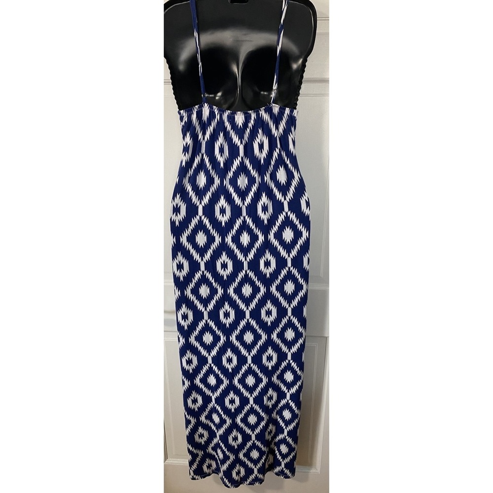 Macbeth Collection Maxi Dress M Blue White Ikat Sleeveless‎ Boho Summer - Picture 3 of 9